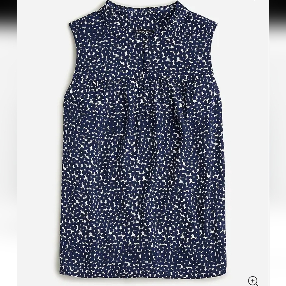 Sleeveless Button-Front Ruffleneck Popover in Navy Floral Sz M